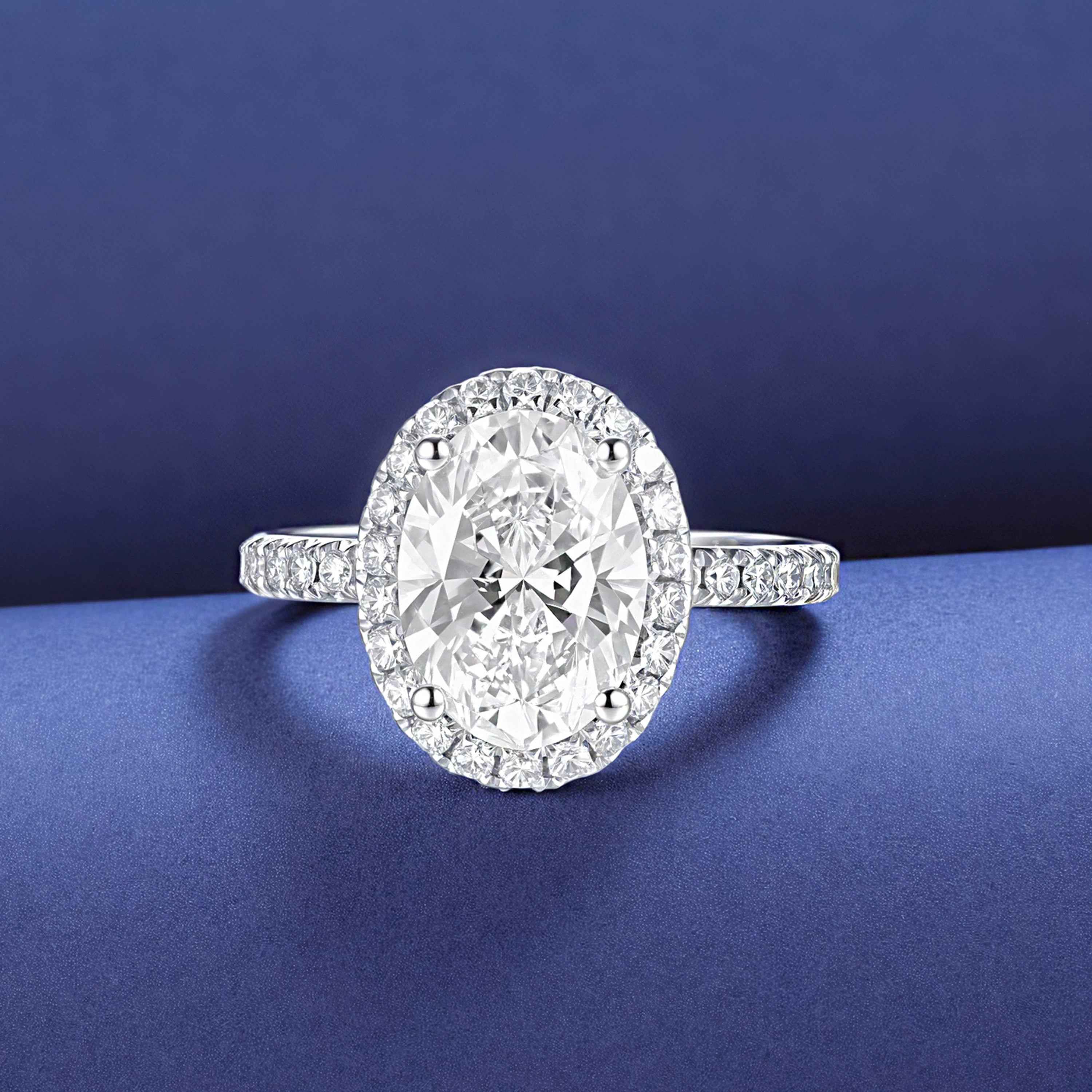 Ceylon Oval Cut Lab Grown Diamond Platinum Halo 0.5ct Ring