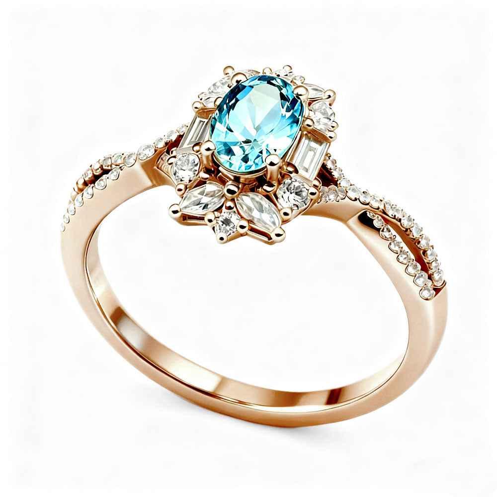 Ceylon Blaze Natural Blue Sapphire Vintage Rose Gold Diamond Ring