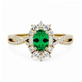 Ceylon Blaze Natural Emerald Vintage Yellow Gold Diamond Ring