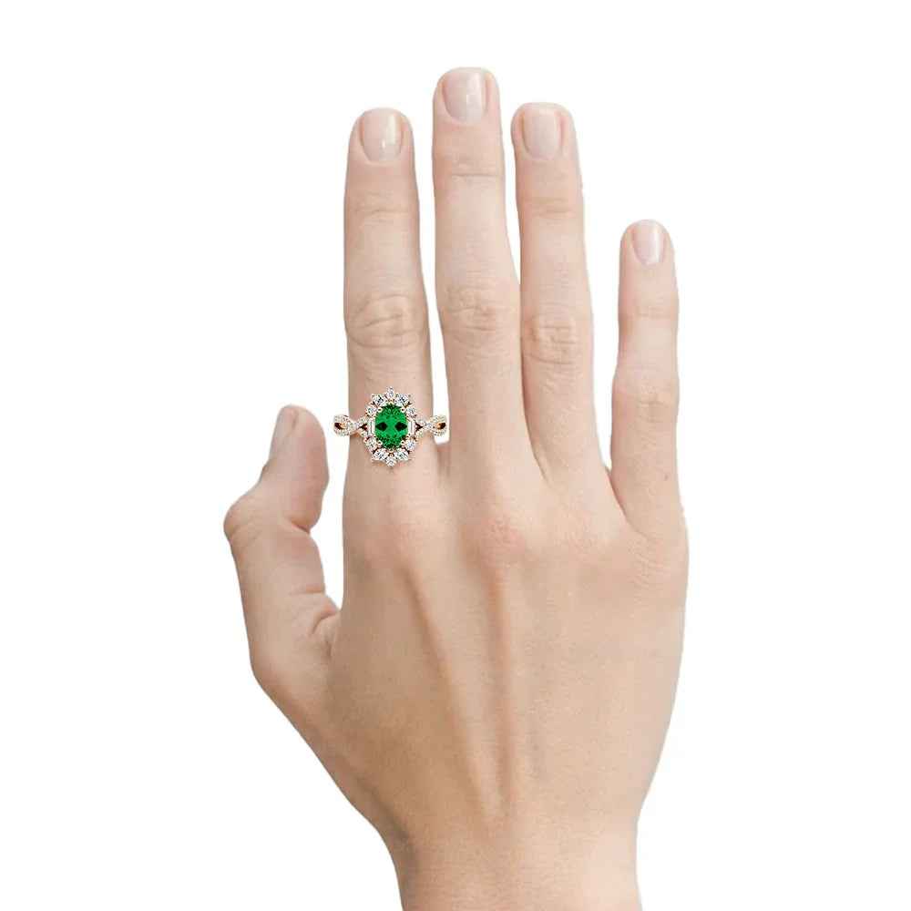 Ceylon Blaze Natural Emerald Vintage Yellow Gold Diamond Ring