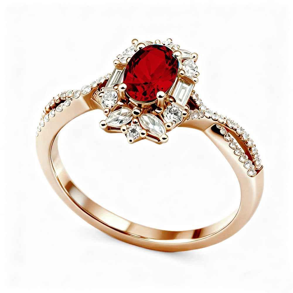 Ceylon Blaze Natural Ruby Vintage Rose Gold Diamond Ring
