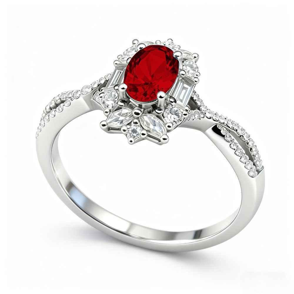 Ceylon Blaze Natural Ruby Vintage Platinum Diamond Ring
