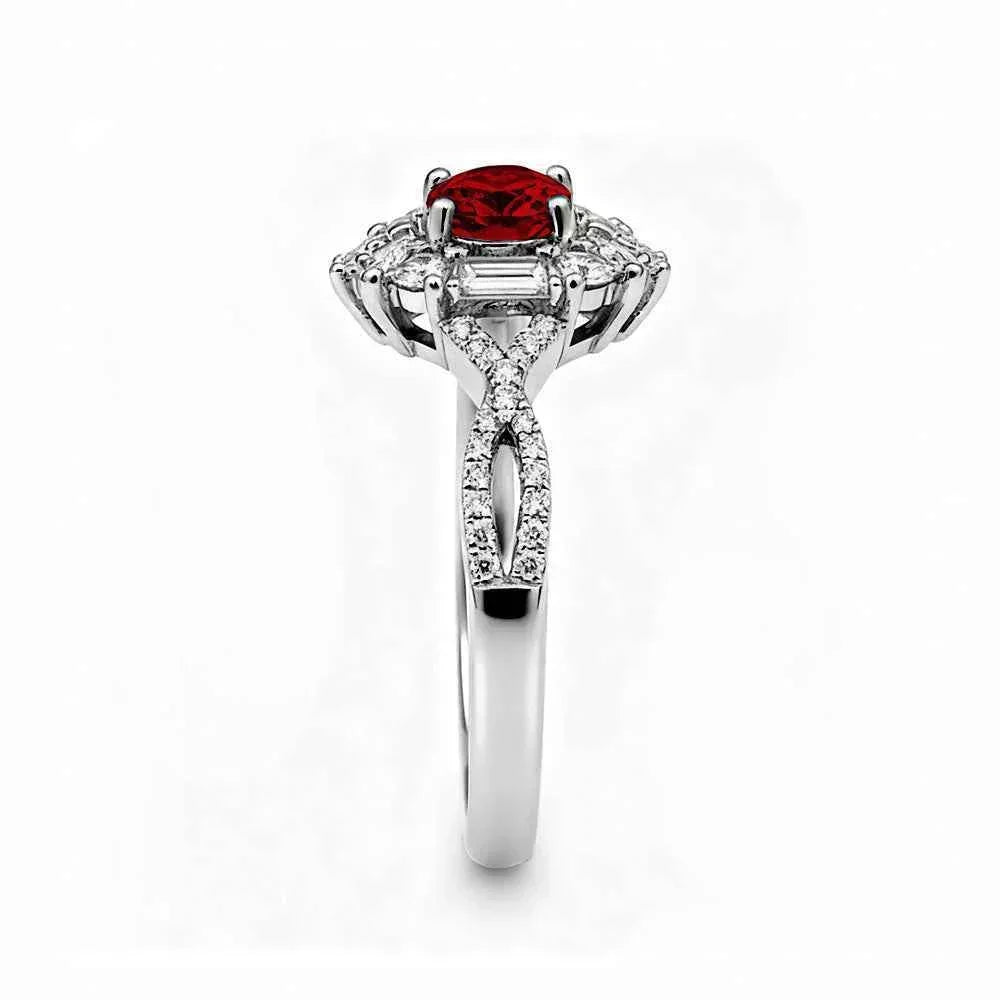 Ceylon Blaze Natural Ruby Vintage Platinum Diamond Ring