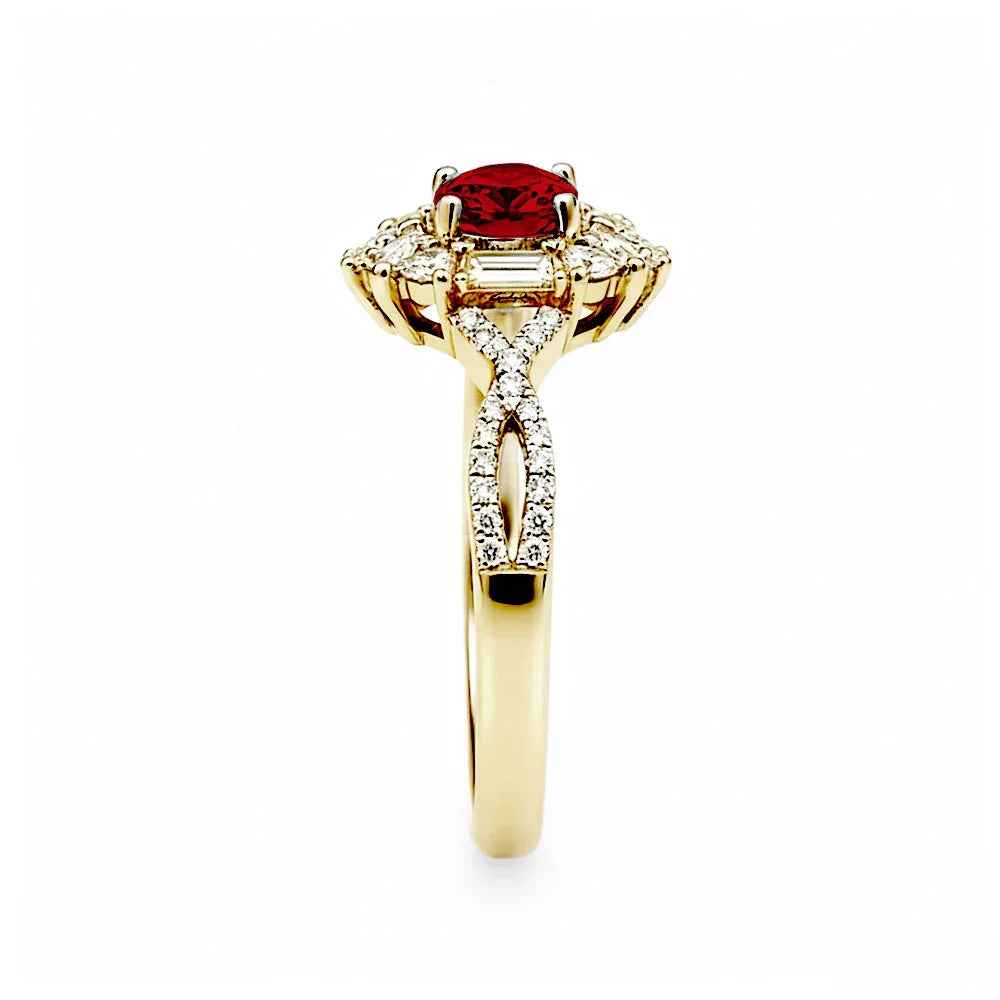 Ceylon Blaze Natural Ruby Vintage Yellow Gold Diamond Ring
