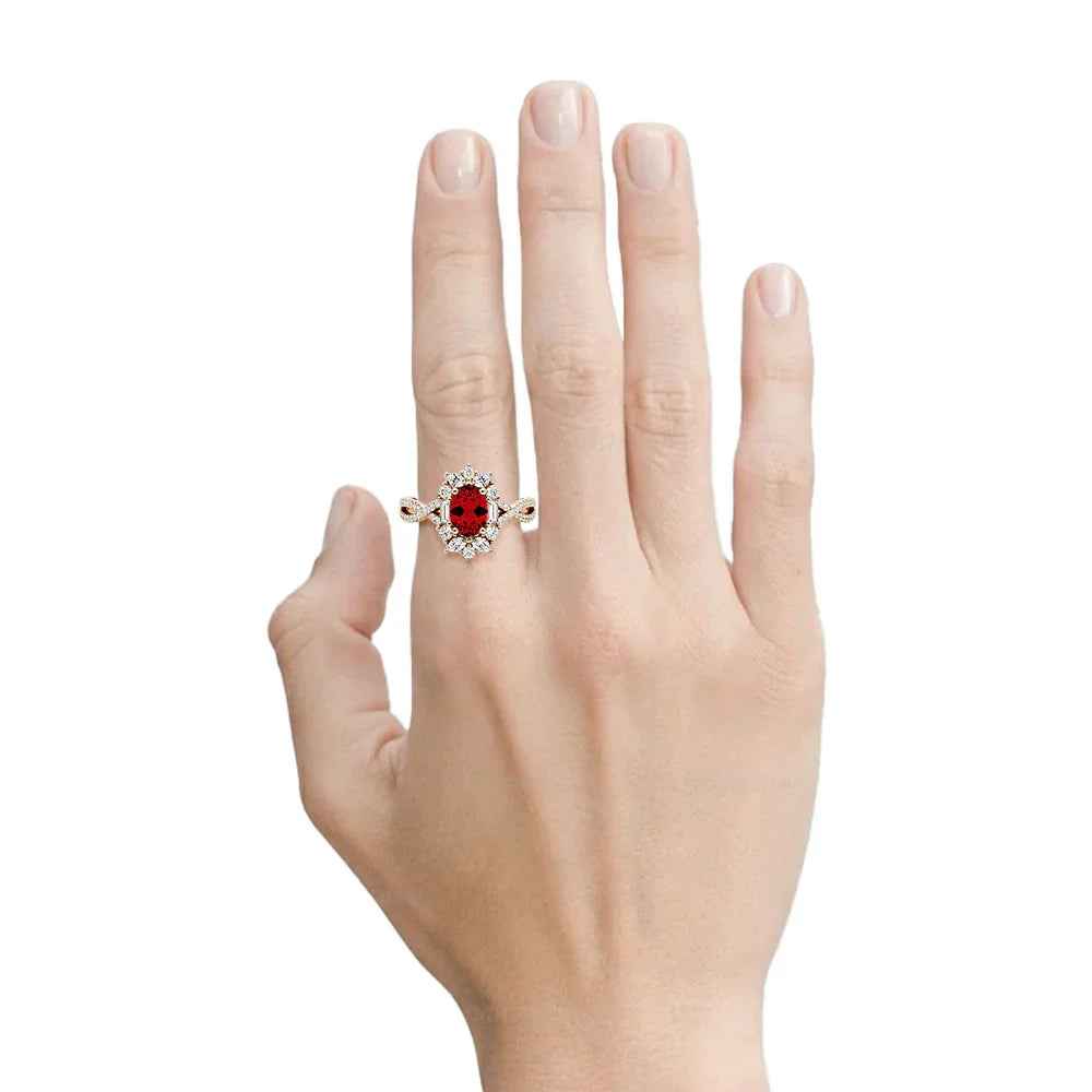 Ceylon Blaze Natural Ruby Vintage Yellow Gold Diamond Ring