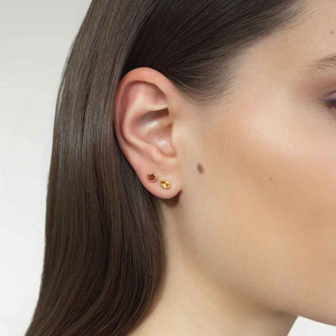 Ceylon SunnyCitrine 18K Gold Mini Bezel Single Studs