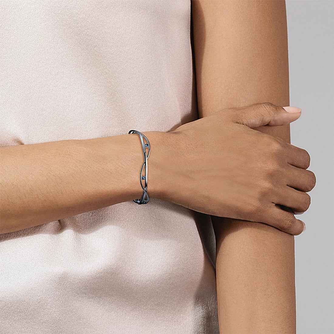Ceylon Wave Sapphire Sterling Silver Cuff Bracelet