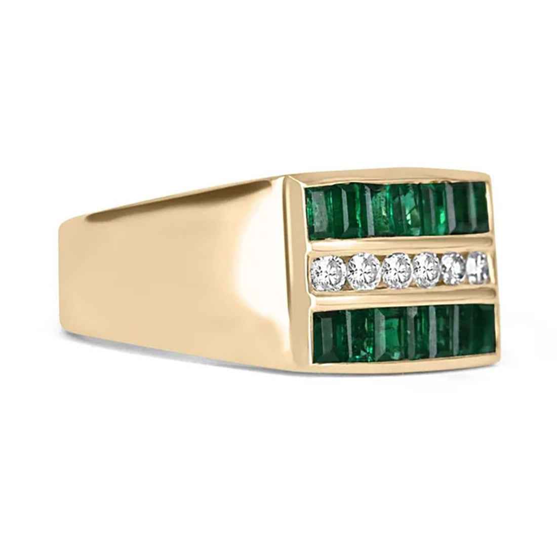 Ceylon Zambian Emerald Gent 18K Yellow Gold Ring