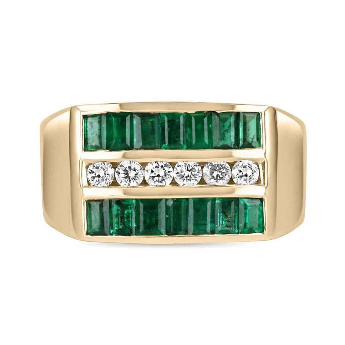 Ceylon Zambian Emerald Gent 18K Yellow Gold Ring