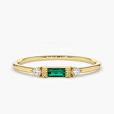 Ceylon Emerald Diamond Mini 18K Yellow Gold Ring