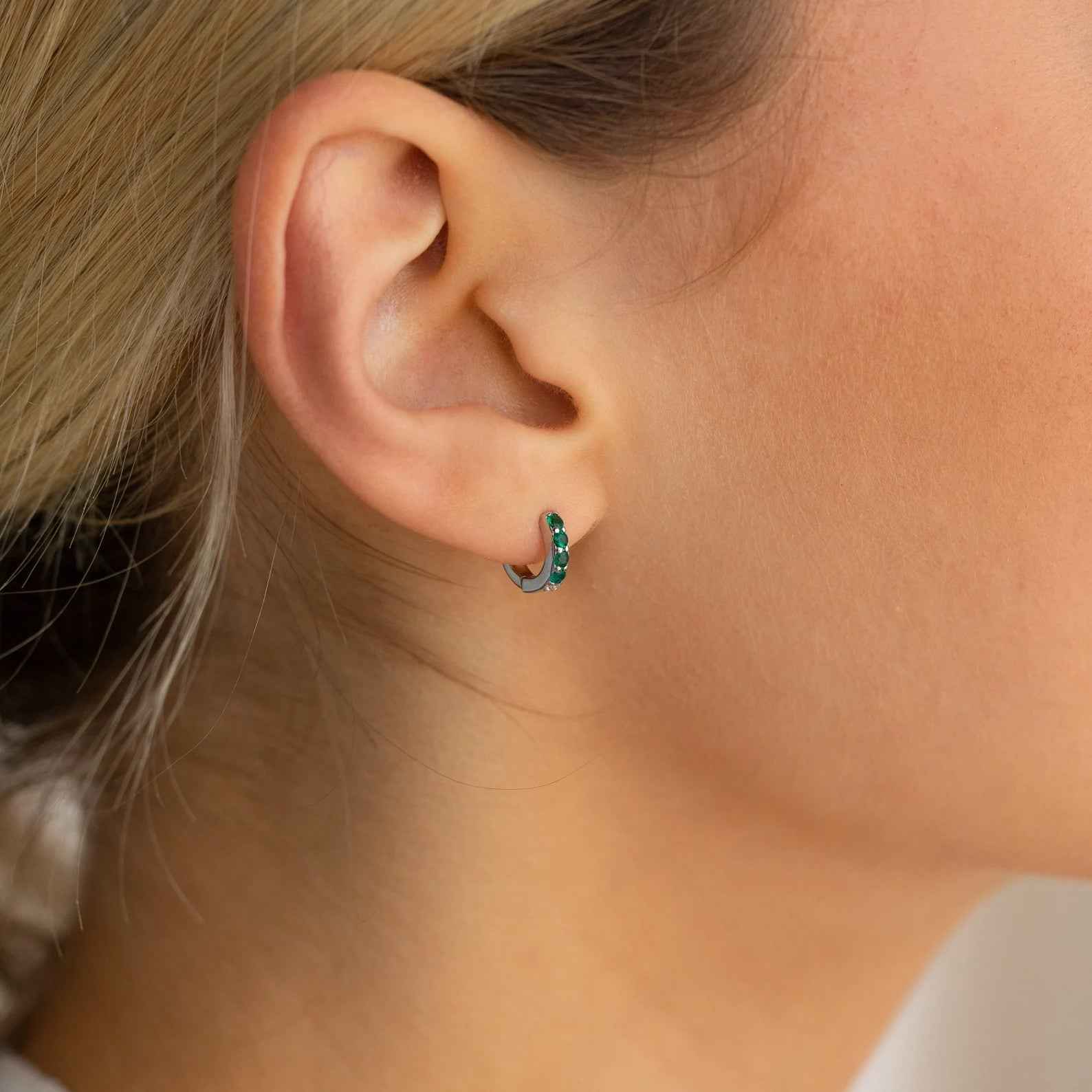 Ceylon Emerald Pave Huggie 18K Yellow Gold Hoops