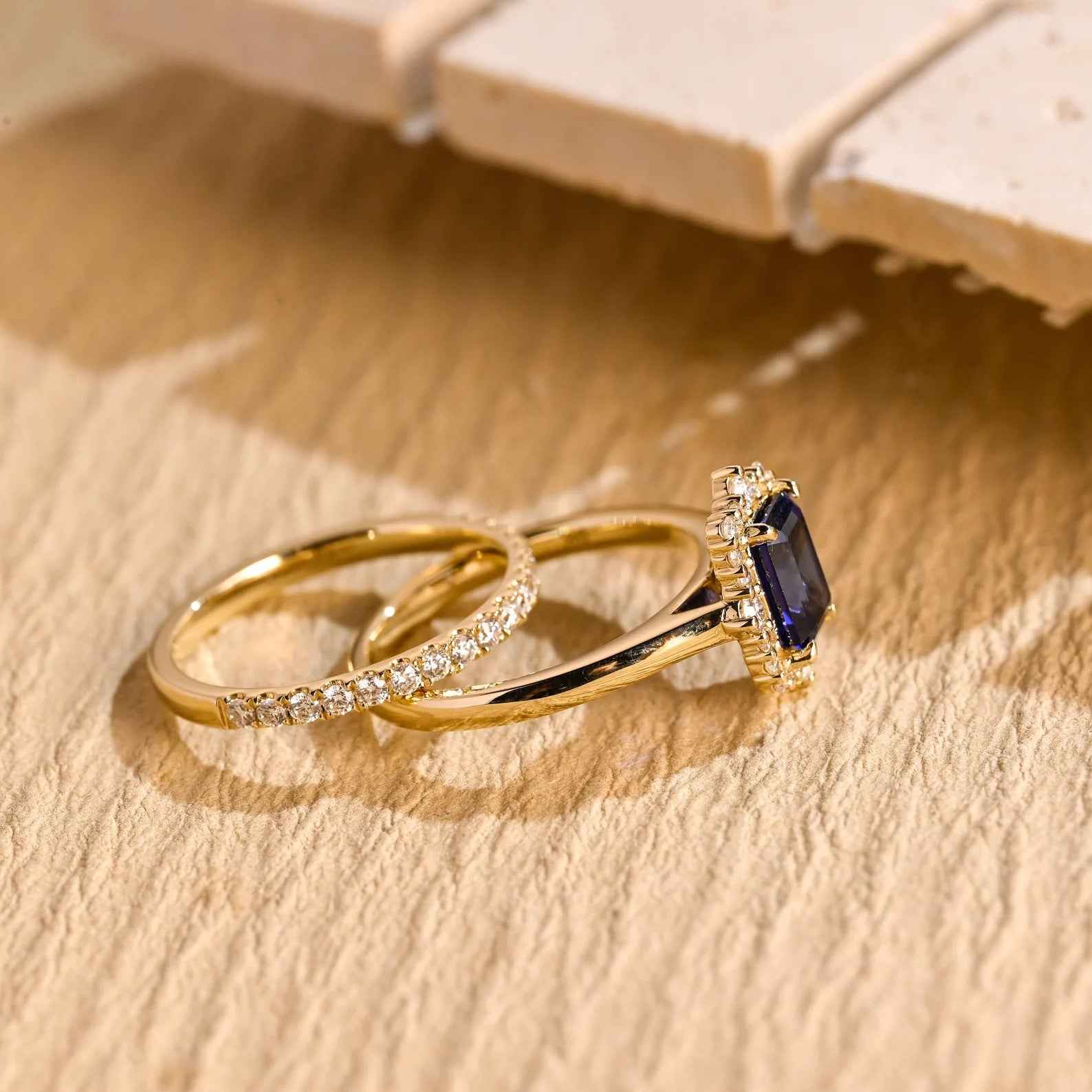 Ceylon Lanka Royal Blue Bridal 18K Yellow Gold Set