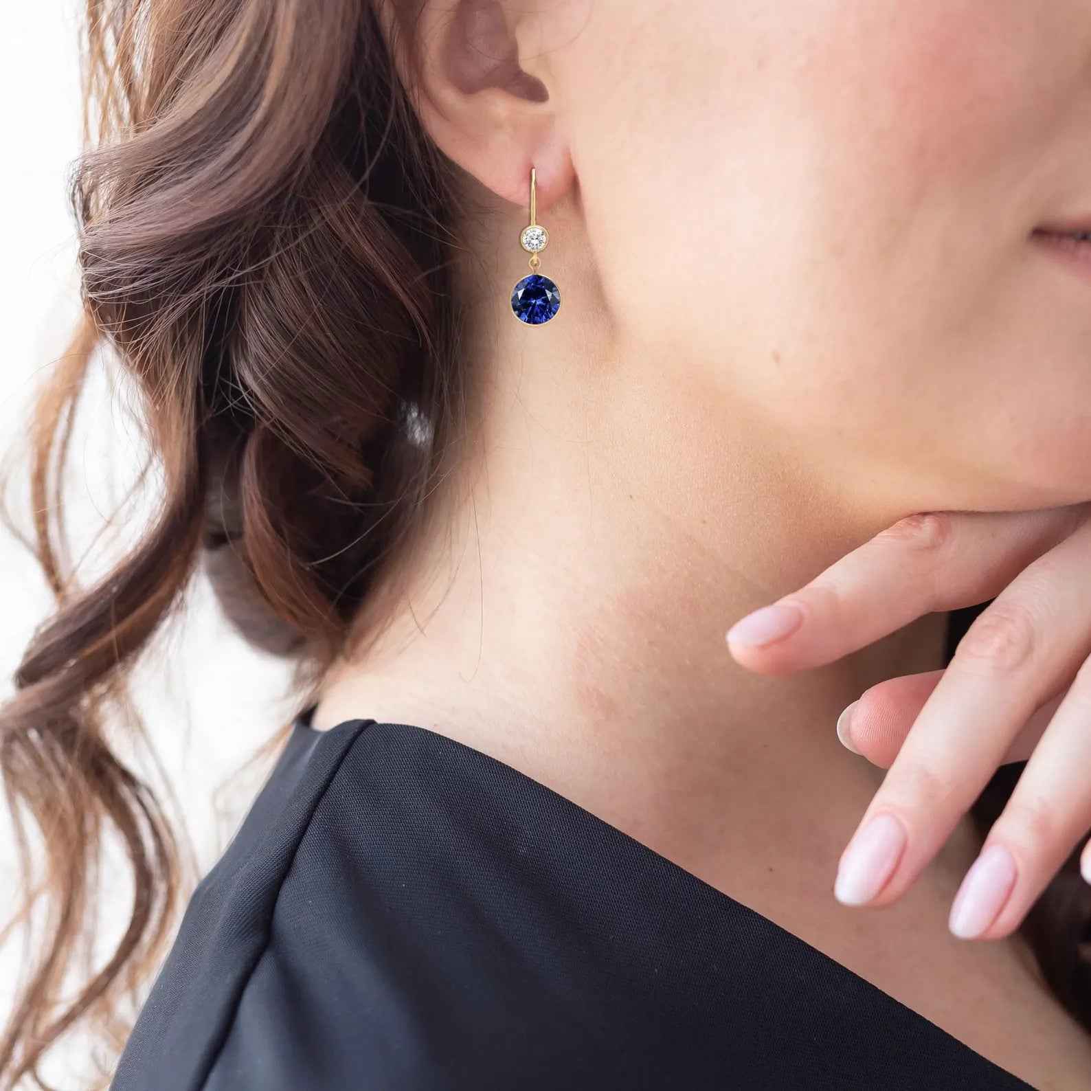 Ceylon Sapphire Minimal 18K Yellow Gold Drop Earrings
