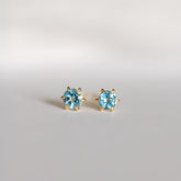 Ceylon Swiss Blue Topaz Stud 18K Solid Gold Earrings