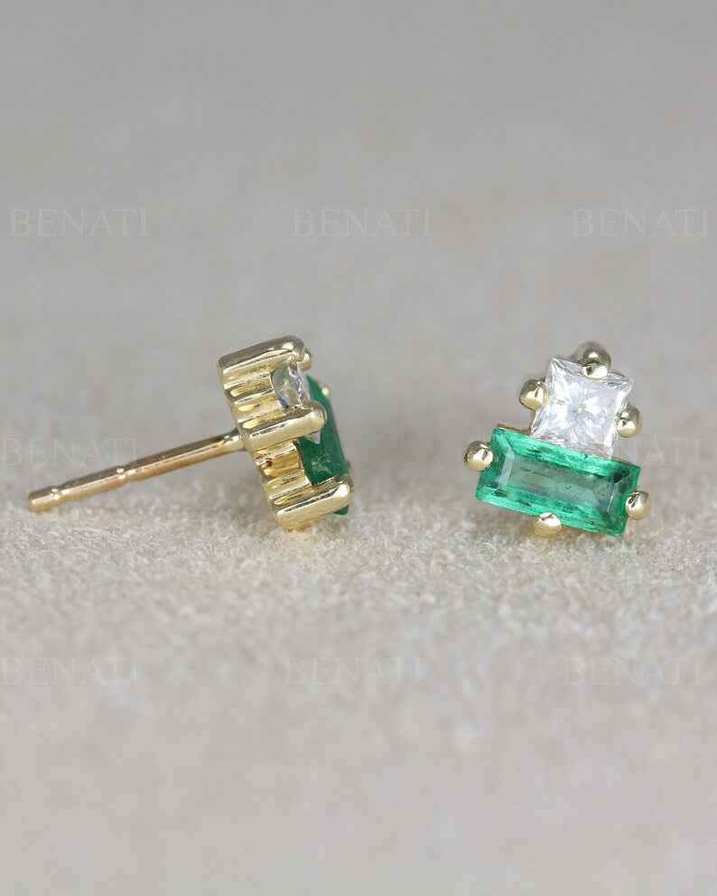 Ceylon Diamond Emerald Lux 18K Yellow Solid Gold Earrings