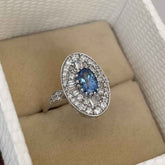 Ceylon Vintage Sapphire Cluster 18K White Gold Ring