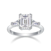 Ceylon Emerald Cut Moissanite Sterling Silver Three Stone 3ct Ring