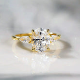 Ceylon Oval Moissanite Three Stone Sterling Silver Ring