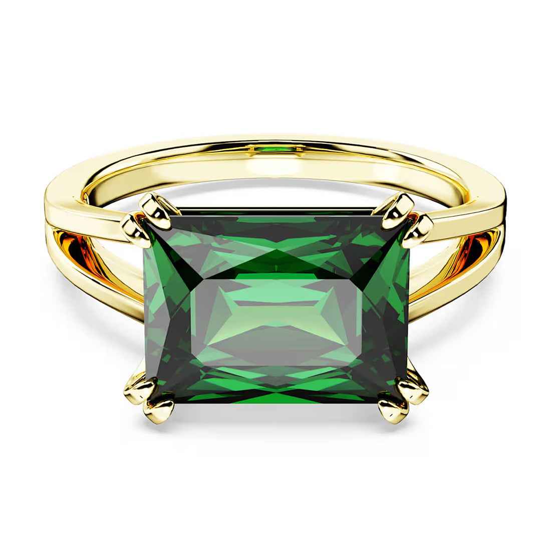Ceylon Rectangular Emerald 18K Yellow Gold Double Prong Stilla Ring