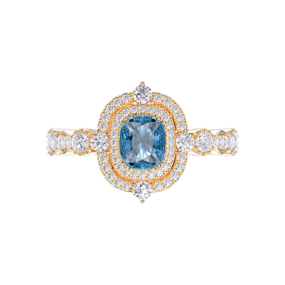 Ceylon Lanka Bezel Lux 18K Yellow Gold Sapphire Diamond Ring