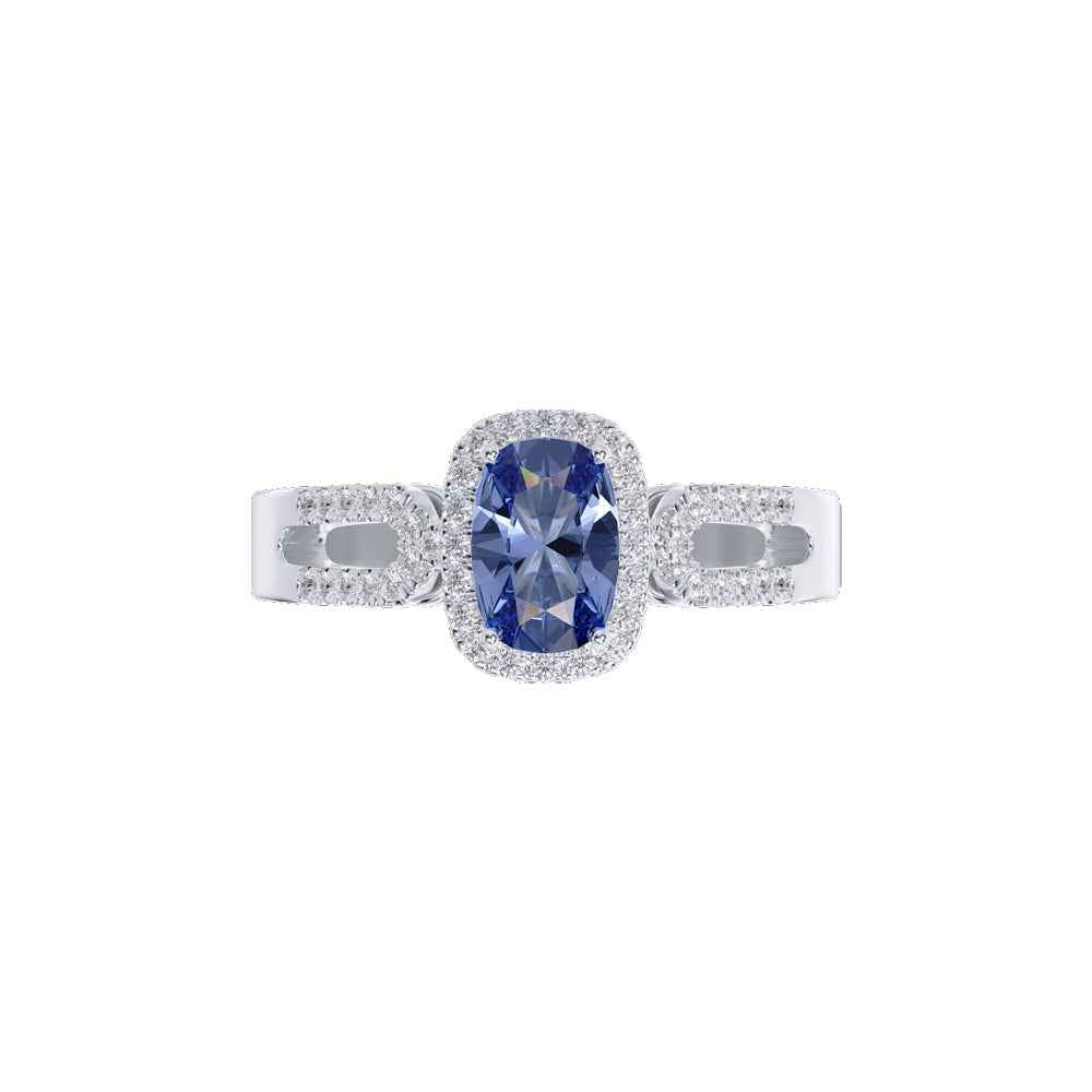 Ceylon LankaHalo 18K White Gold Sapphire Diamond Ring