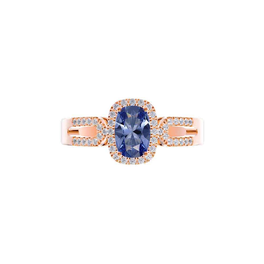 Ceylon LankaHaloOval 18K Rose Gold Sapphire Diamond Ring