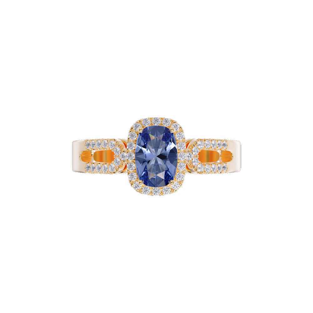 Ceylon LankaHaloOval 18K Yellow Gold Sapphire Diamond Ring (Copy)