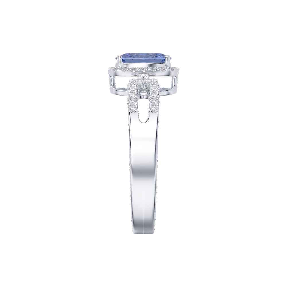 Ceylon LankaHalo 18K White Gold Sapphire Diamond Ring