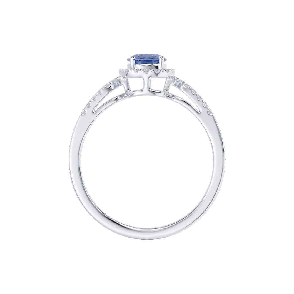 Ceylon LankaHalo 18K White Gold Sapphire Diamond Ring