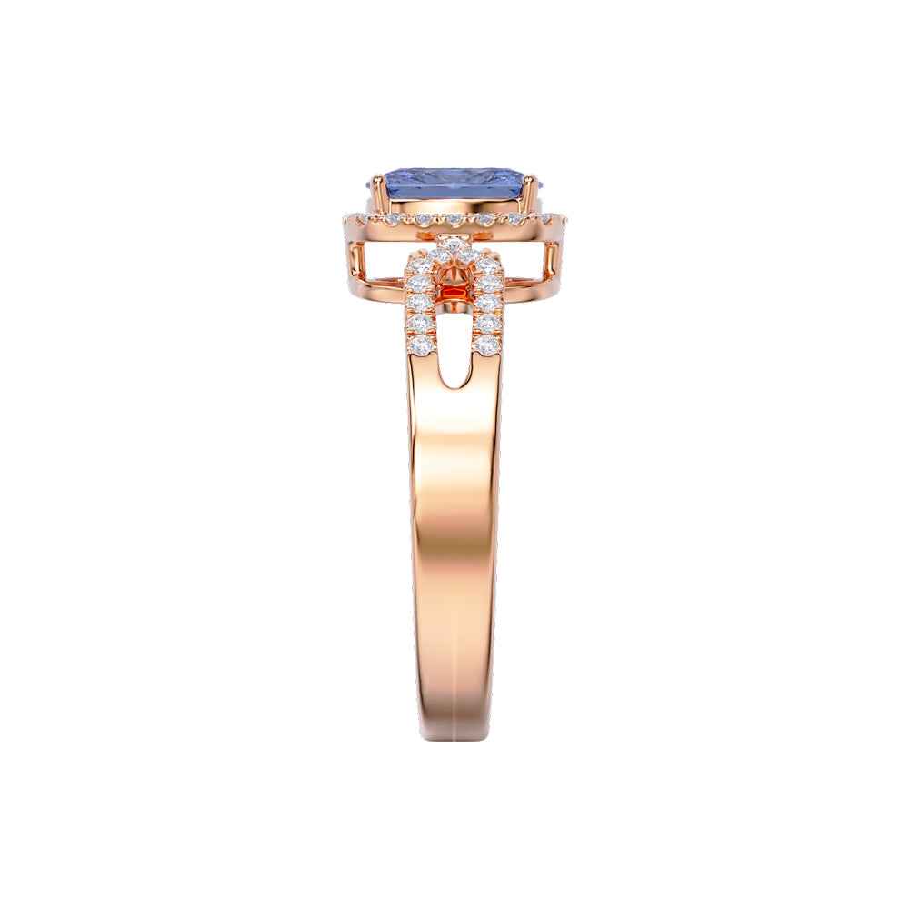 Ceylon LankaHaloOval 18K Rose Gold Sapphire Diamond Ring