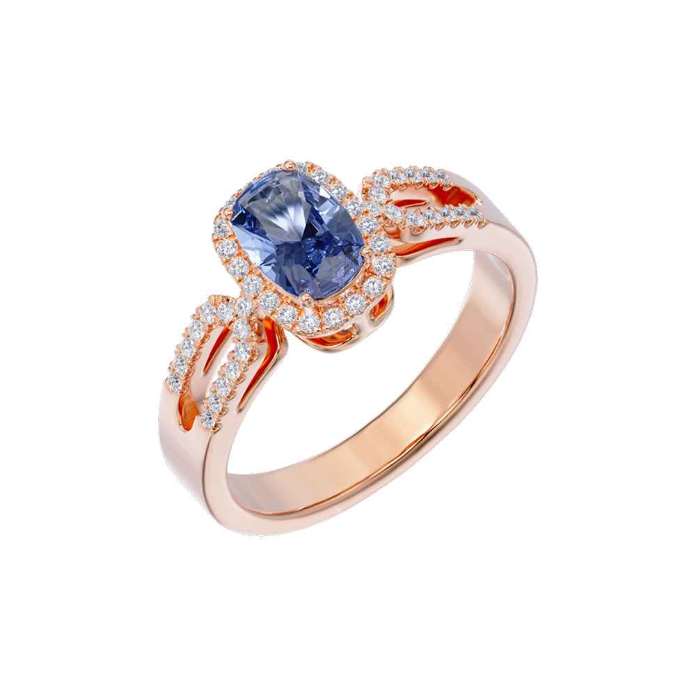 Ceylon LankaHaloOval 18K Rose Gold Sapphire Diamond Ring