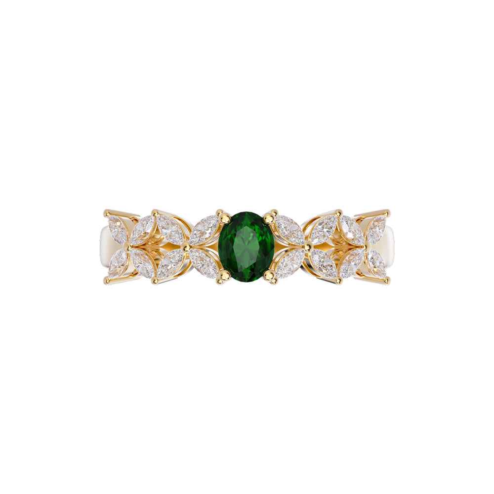 Ceylon GreenBlossom 18K Yellow Gold Oval Emerald Diamond Ring