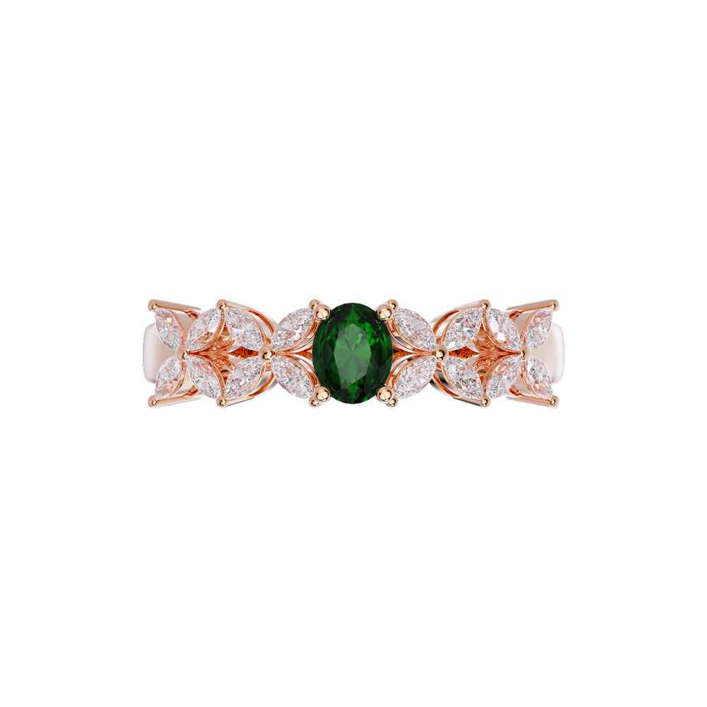 Ceylon GreenBlossom 18K Rose Gold Oval Emerald Diamond Ring