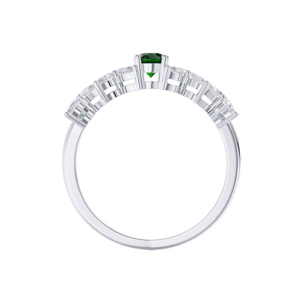 Ceylon GreenBlossom 18K White Gold Oval Emerald Diamond Ring