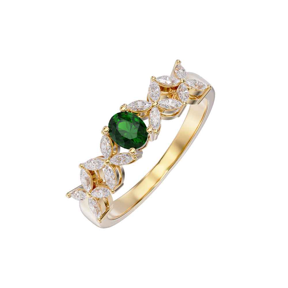 Ceylon GreenBlossom 18K Yellow Gold Oval Emerald Diamond Ring