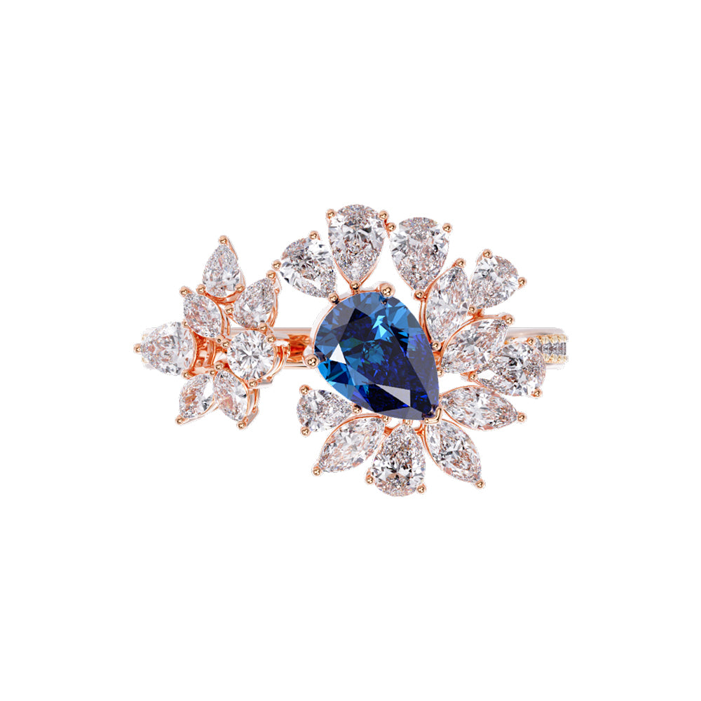 Ceylon Pear Blue Sapphire 18K Rose Gold Diamond Ring