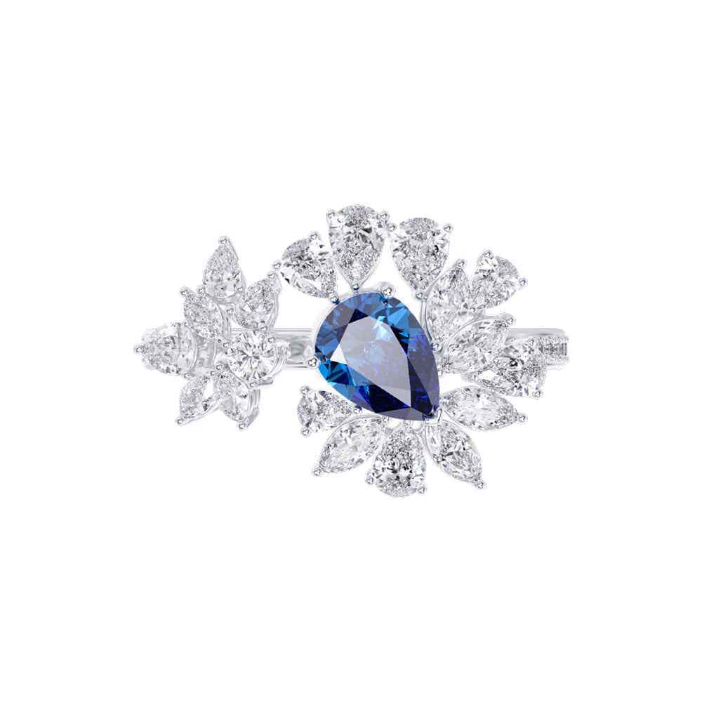 Ceylon Pear Blue Sapphire 18K Yellow Gold Diamond Ring