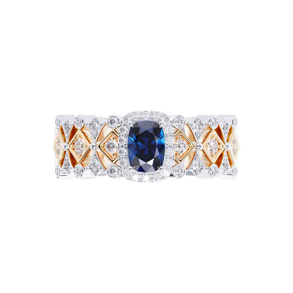 Ceylon LankaBezel 18K White Gold Sapphire Diamond Ring