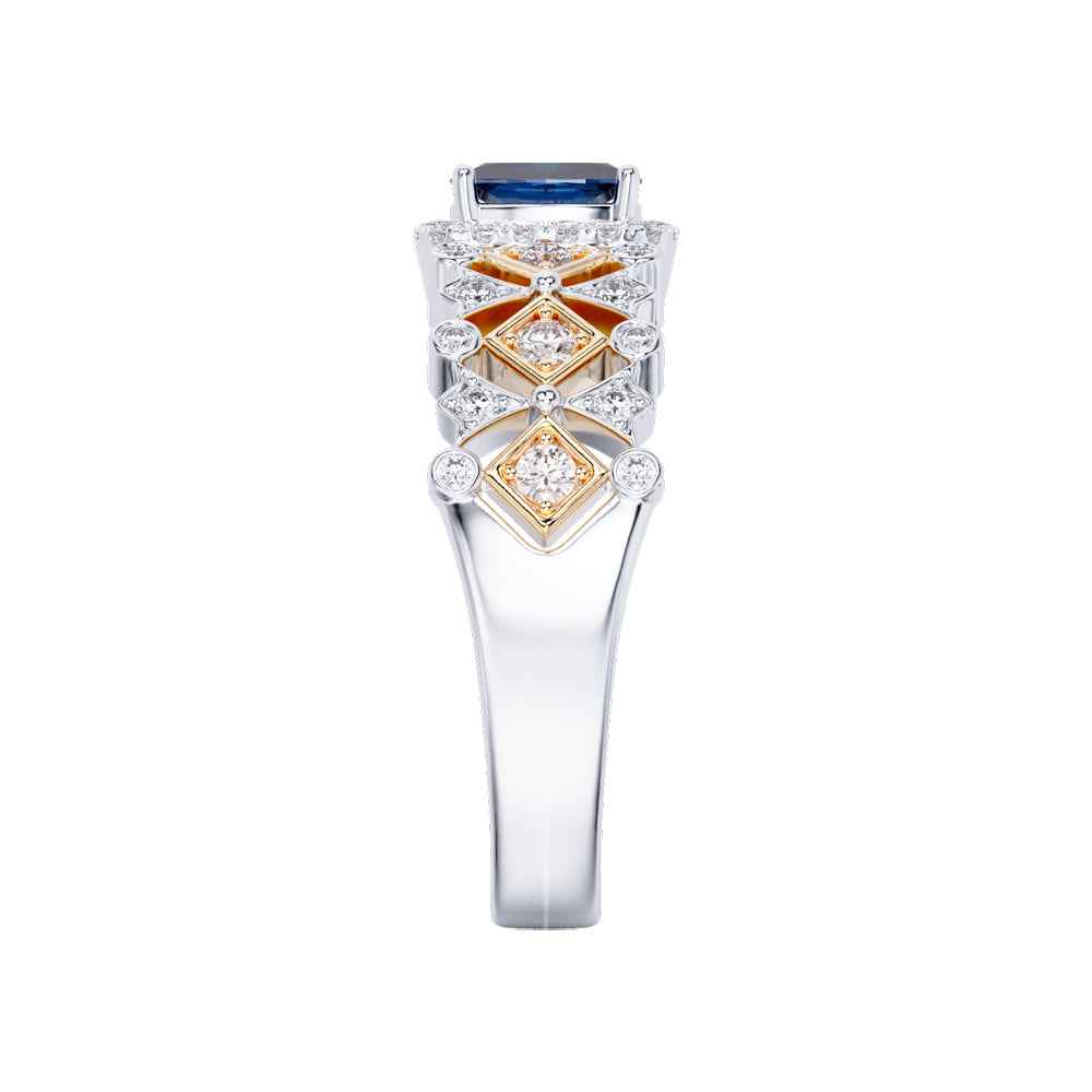Ceylon LankaBezel 18K White Gold Sapphire Diamond Ring