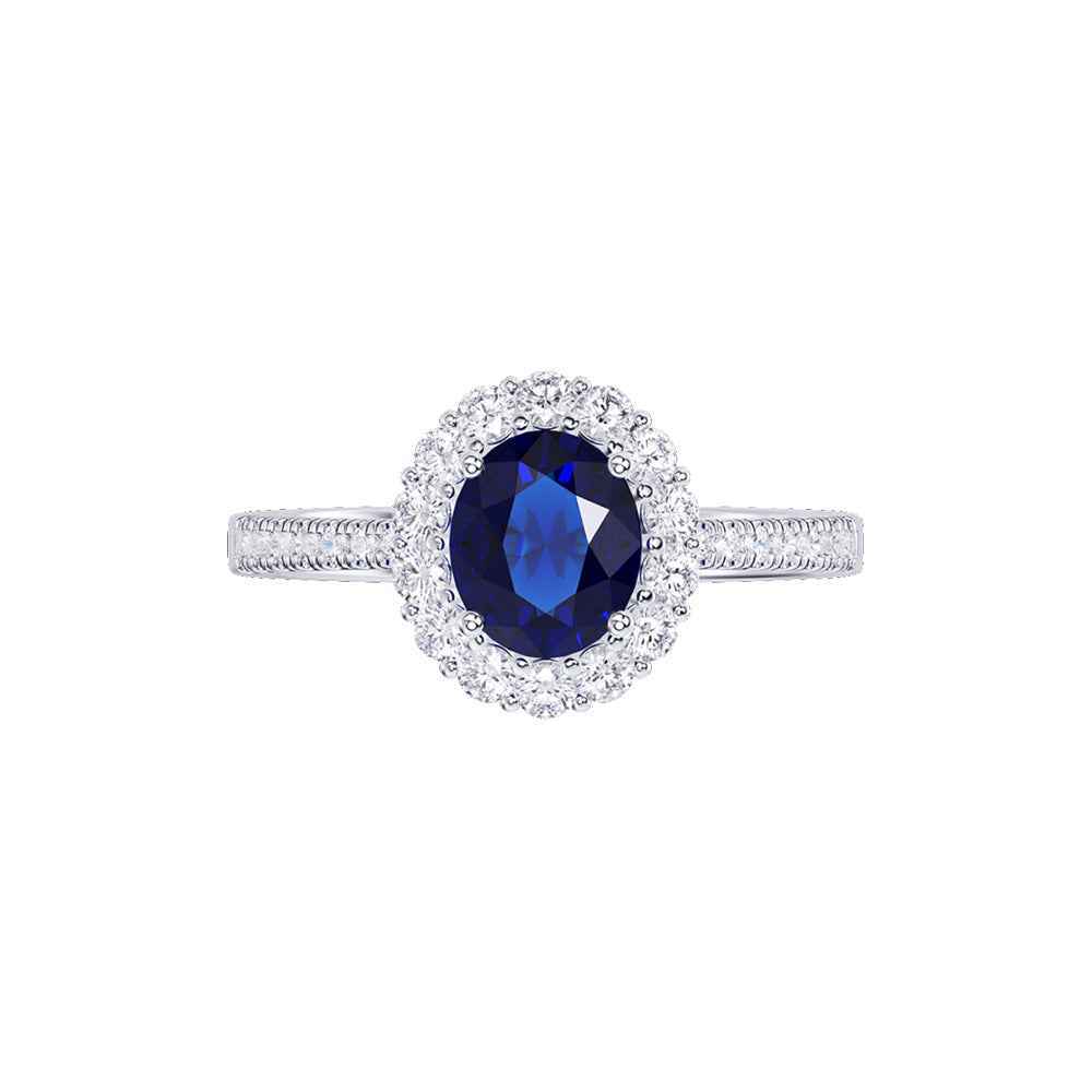 Ceylon Royal Halo 18K Rose Gold Sapphire Diamond Ring