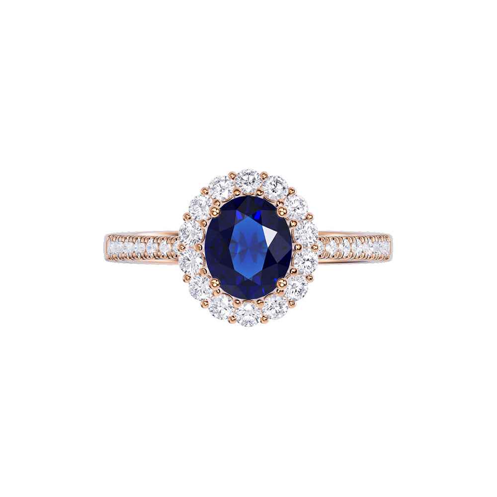 Ceylon Royal Halo 18K Yellow Gold Sapphire Diamond Ring