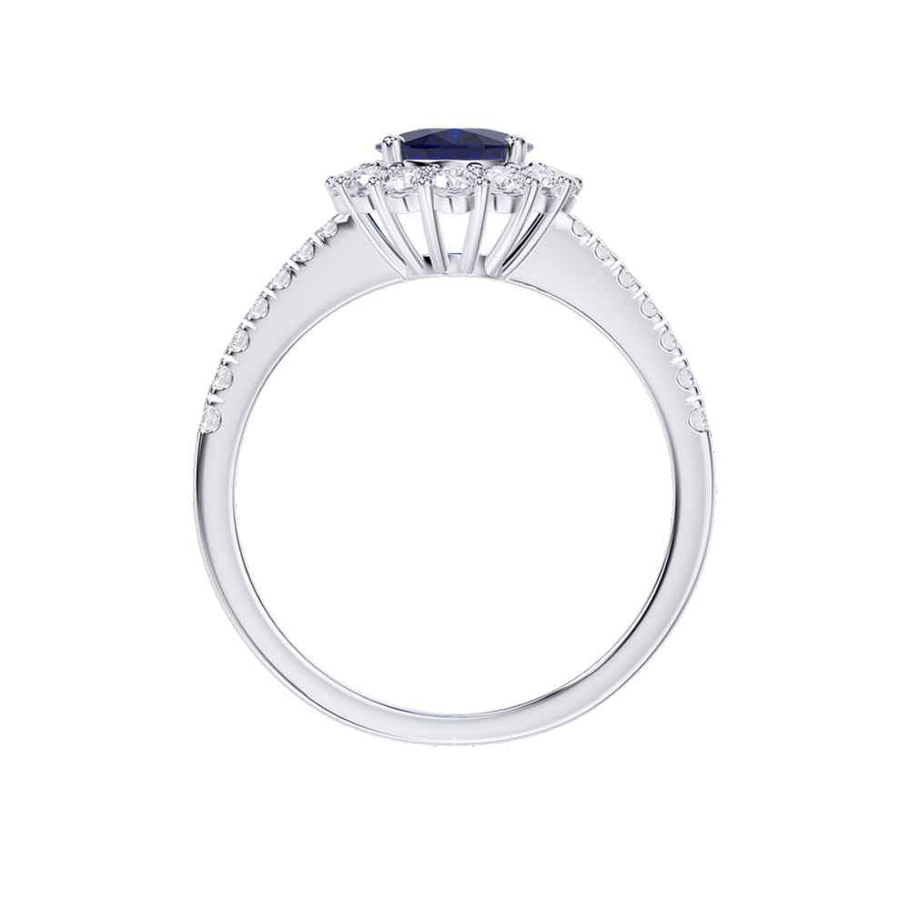 Ceylon Royal Halo 18K White Gold Sapphire Diamond Ring