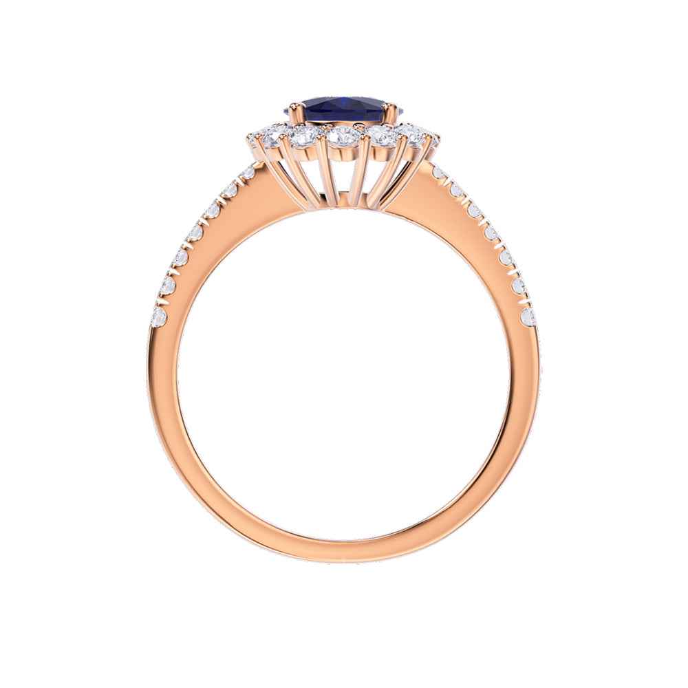 Ceylon Royal Halo 18K Yellow Gold Sapphire Diamond Ring
