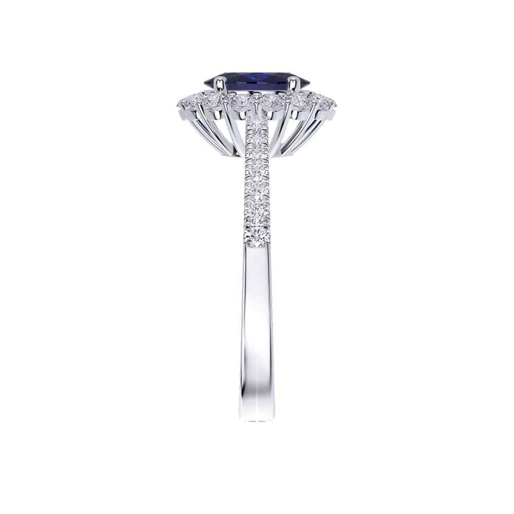 Ceylon Royal Halo 18K White Gold Sapphire Diamond Ring