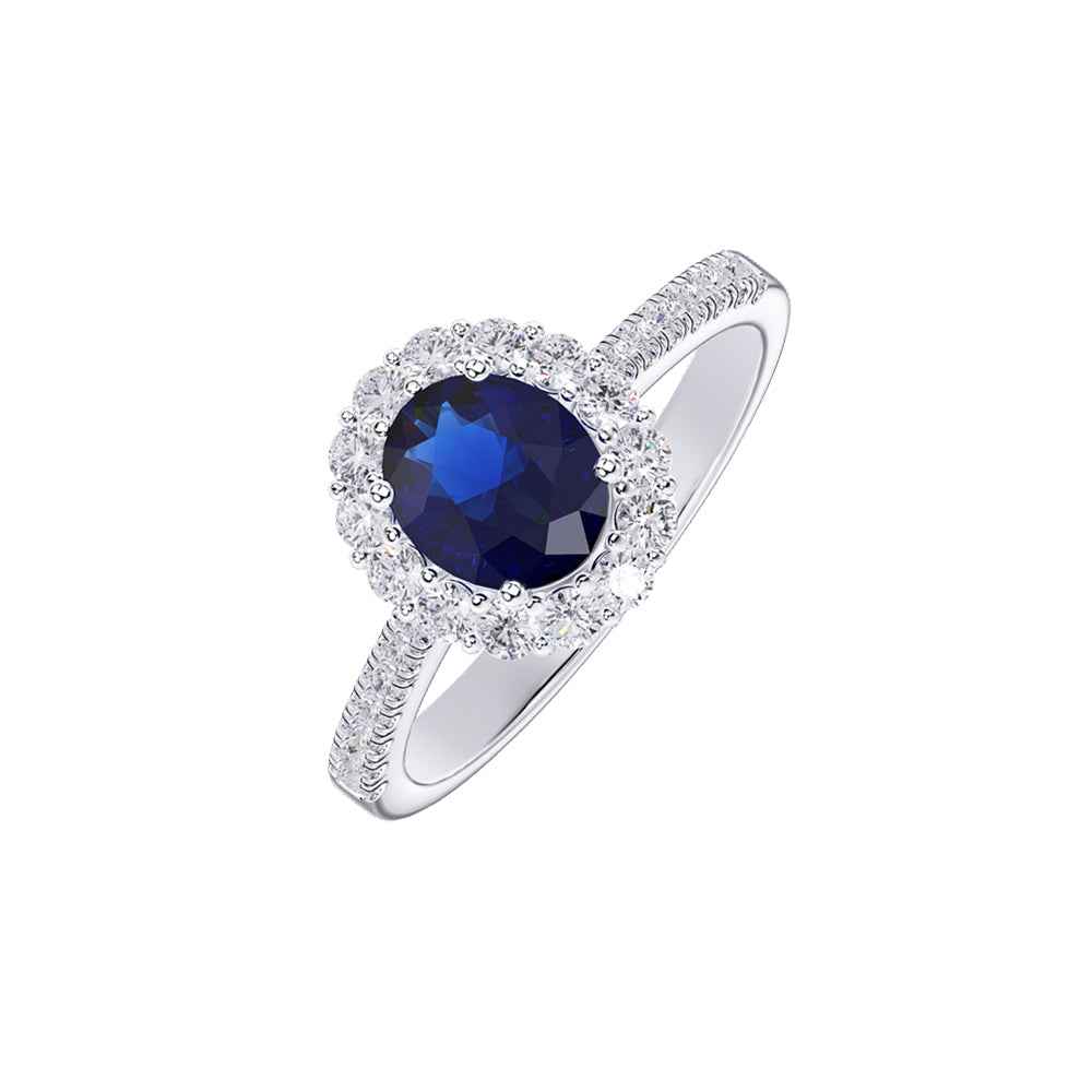 Ceylon Royal Halo 18K Rose Gold Sapphire Diamond Ring