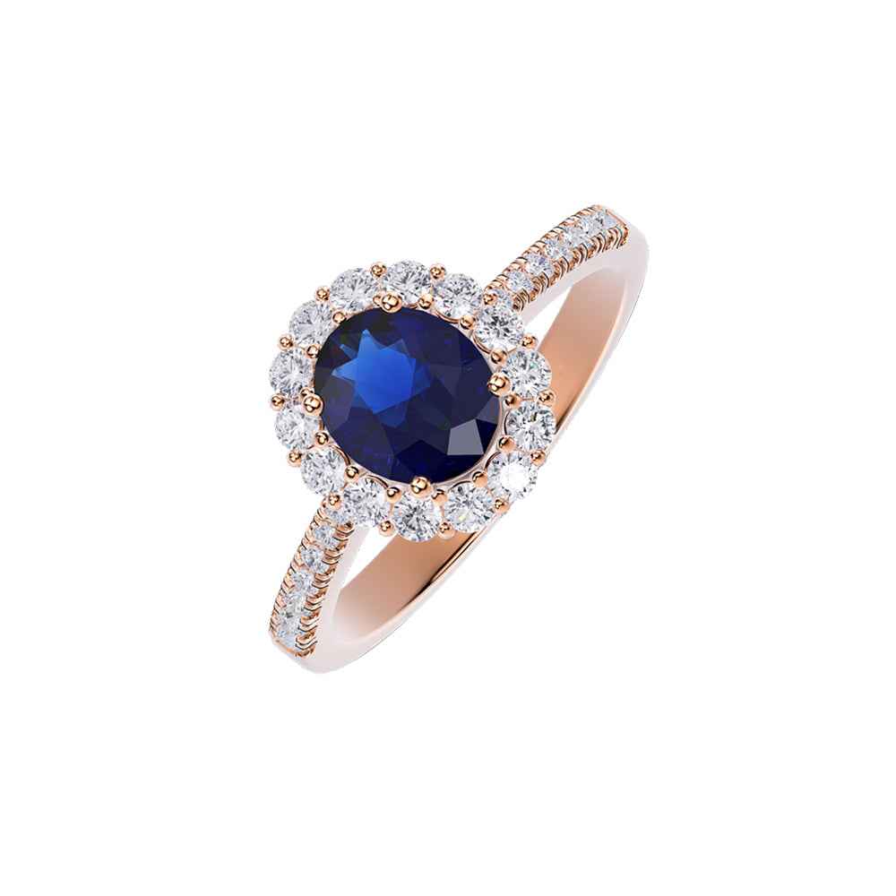 Ceylon Royal Halo 18K Yellow Gold Sapphire Diamond Ring