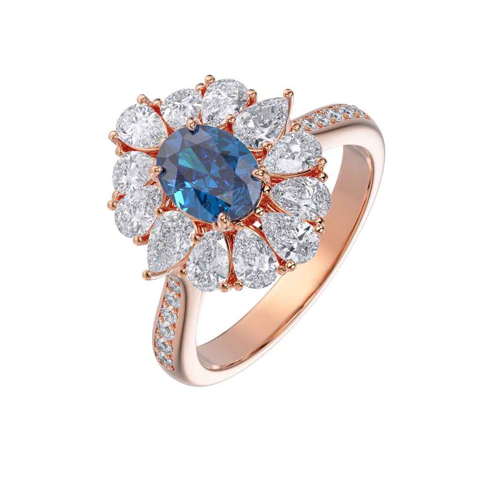 Ceylon Royal Sapphire Rose Gold Diamond Floral Ring