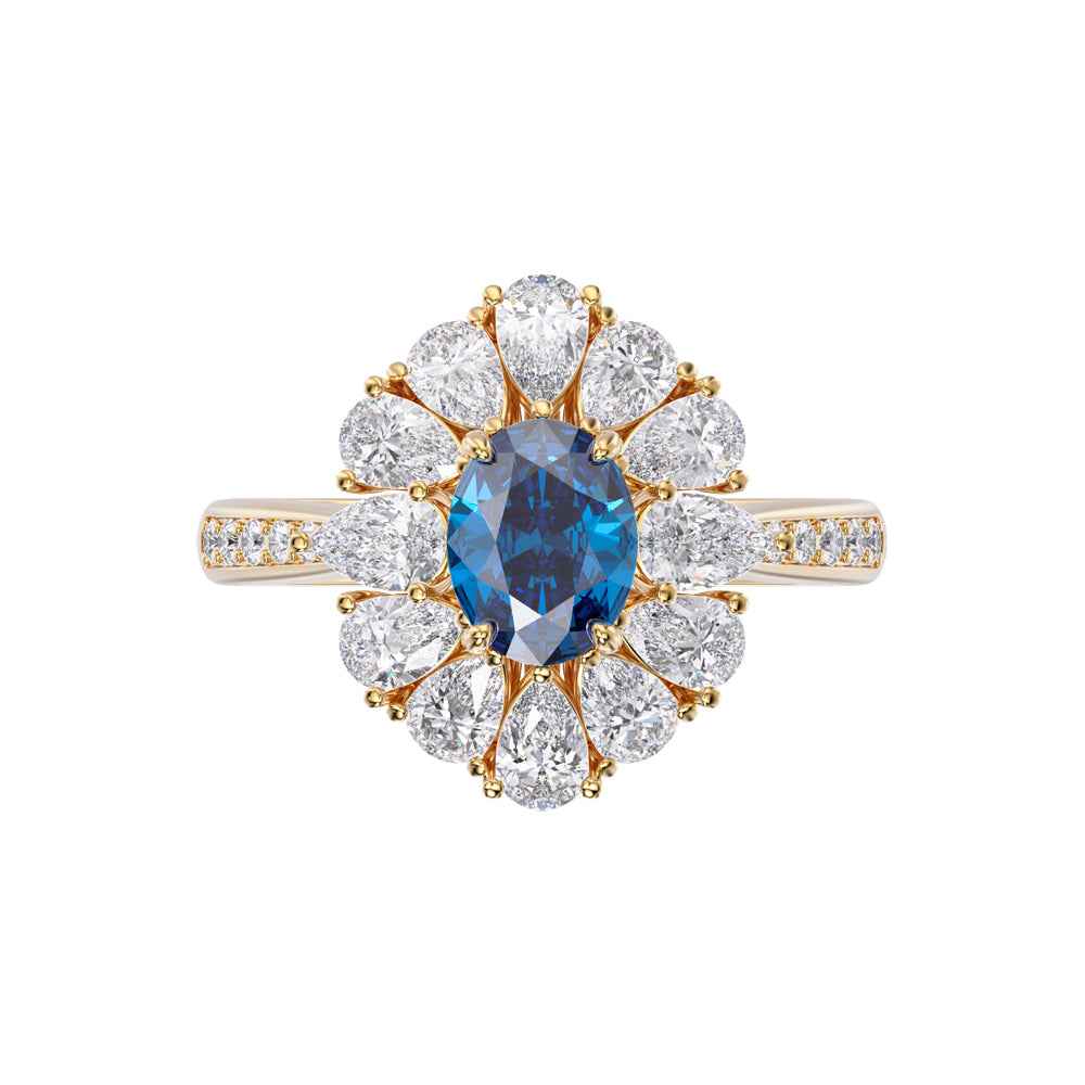 Ceylon Royal Sapphire Yellow Gold Diamond Floral Ring
