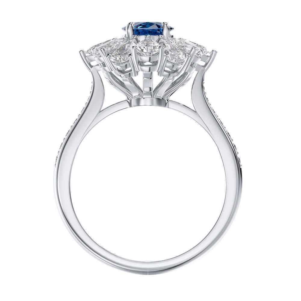 Ceylon Royal Sapphire Platinum Diamond Floral Ring