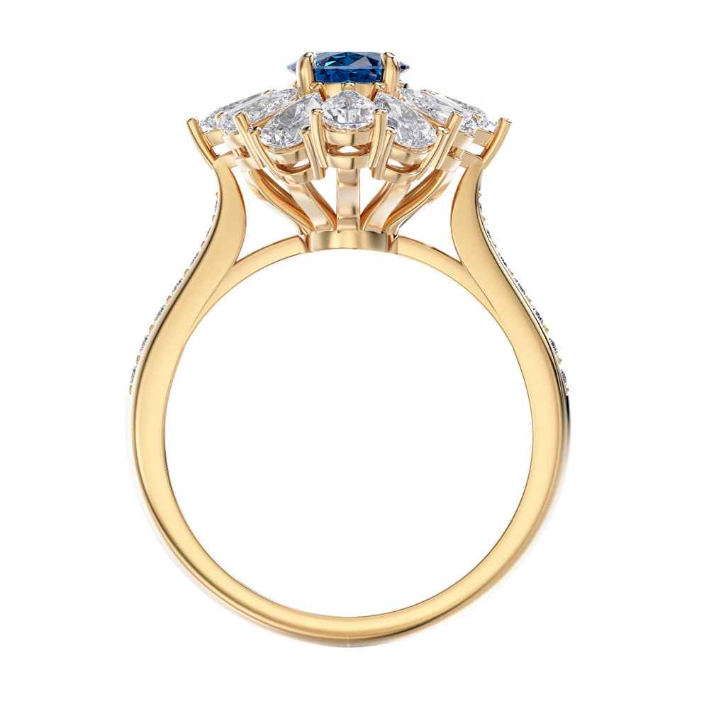 Ceylon Royal Sapphire Yellow Gold Diamond Floral Ring